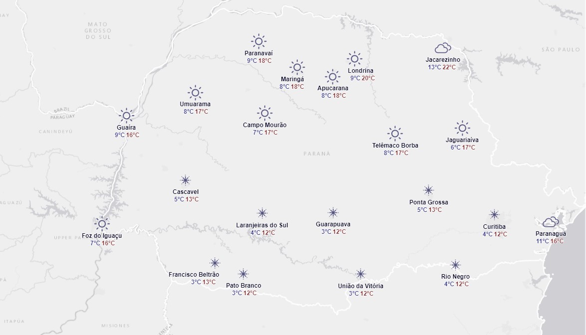 Previsão do tempo: frio, chuva e geada no Paraná