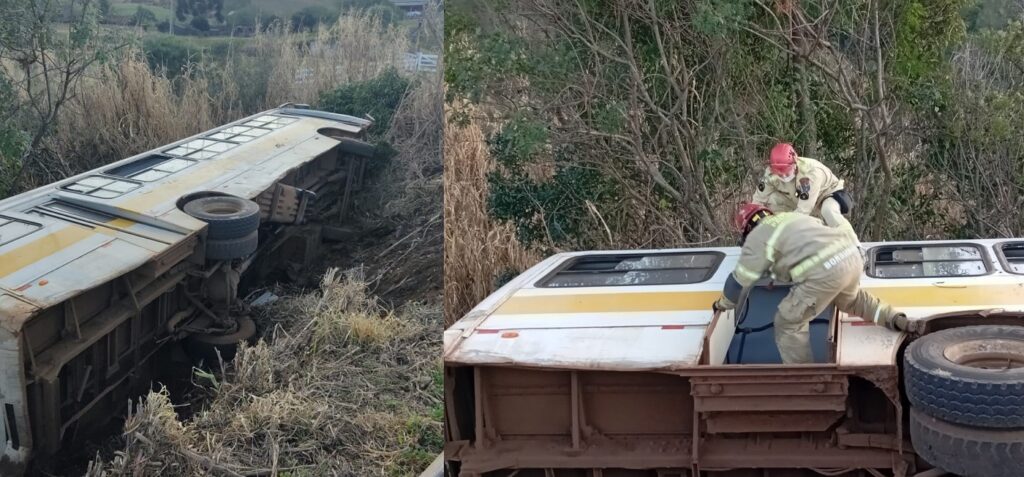 Ônibus escolar com 25 crianças tomba no interior do Paraná