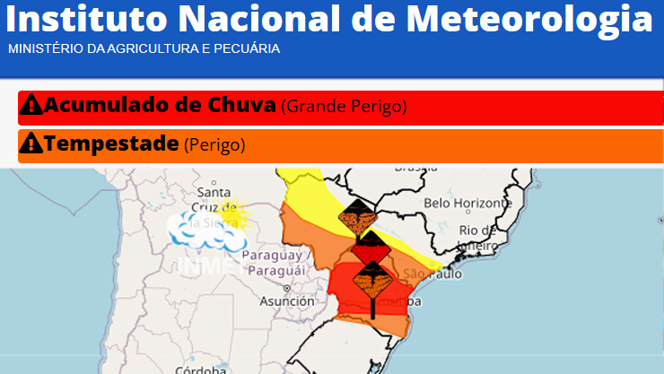 INMET lança alertas de risco para Santa Catarina e Paraná